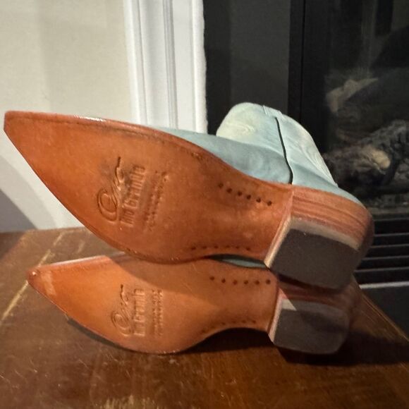 Rio Grande Leather Cowboy Girl Boots Women Sz 7 Light Blue Pointed Toe Slip-On - Picture 2 of 15